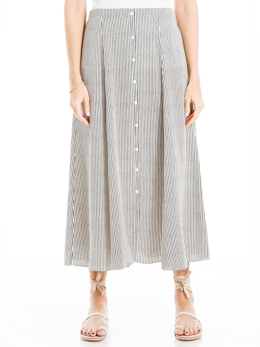 Max Studio Black and White Vertical Stripe Button-Front Midi Skirt - Picture 4 of 12